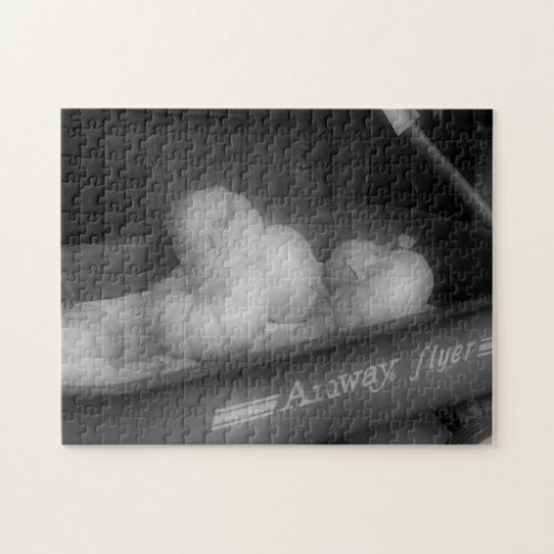 Pumpkins In Wagon In Black And White Jigsaw Puzzle