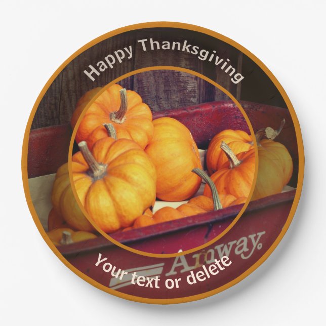 Pumpkins In Wagon Personalized Fall Thanksgiving Paper Plates (Front)