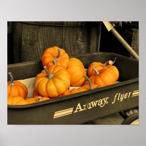 Pumpkins In Wagon Sepia Partial Color Poster