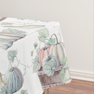 Pumpkins in Wooden Bucket in Soft Watercolors Tablecloth