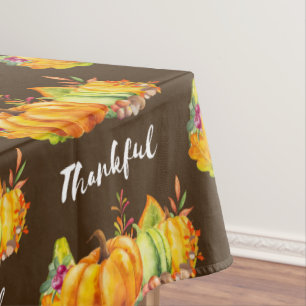 Pumpkins, Leaves and Foliage Thankful Pattern Tablecloth