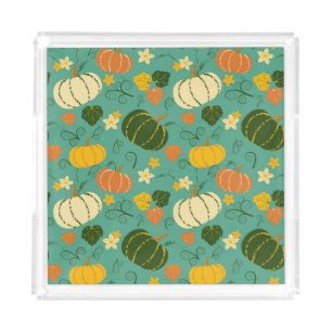 Pumpkins, leaves: autumn vegetable pattern acrylic tray