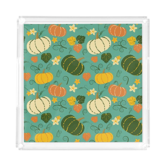 Pumpkins, leaves: autumn vegetable pattern acrylic tray (Front)
