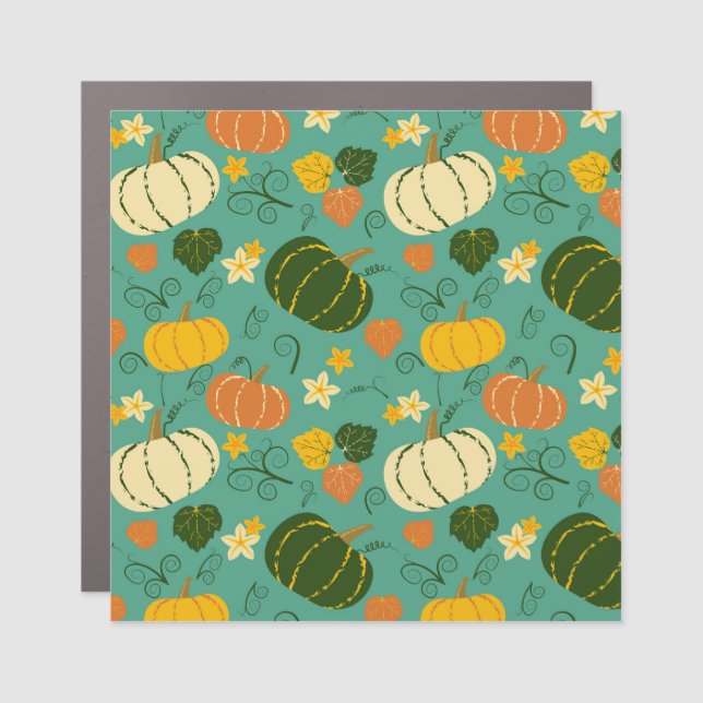 Pumpkins, leaves: autumn vegetable pattern car magnet (Front)