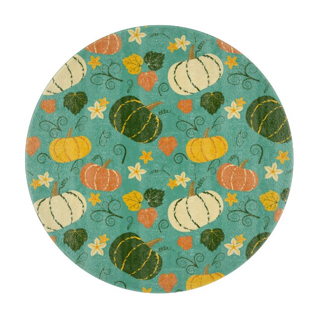 Pumpkins, leaves: autumn vegetable pattern cutting board (Front)
