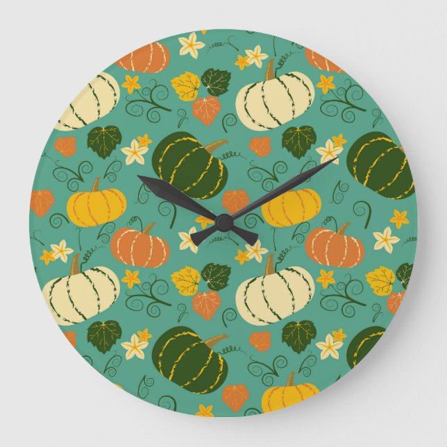 Pumpkins, leaves: autumn vegetable pattern large clock (Front)