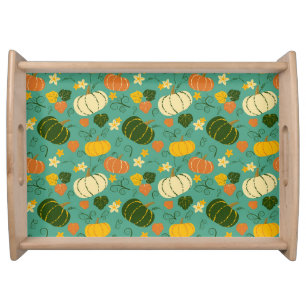 Pumpkins, leaves: autumn vegetable pattern serving tray