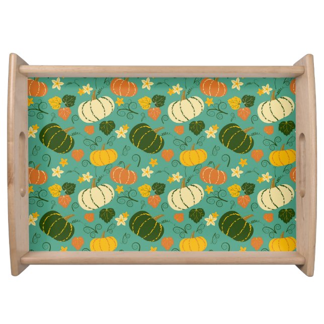 Pumpkins, leaves: autumn vegetable pattern serving tray (Front)