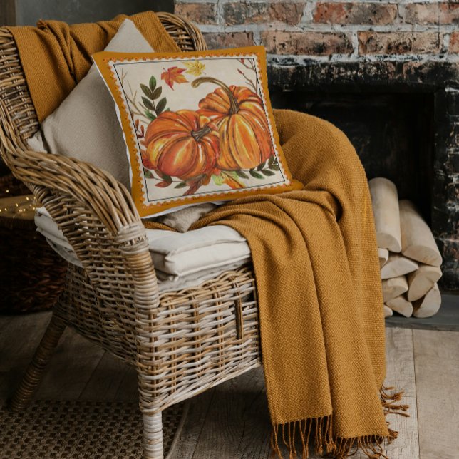 Pumpkins Leaves  Fall Autumn Art Throw Pillow (Creator Uploaded)