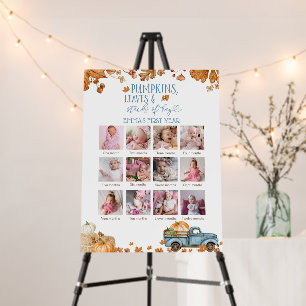 Pumpkins Leaves & Stacks of Hay Boy 12 Month Photo Foam Board