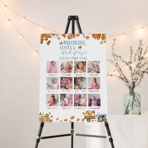 Pumpkins Leaves & Stacks of Hay Boy 12 Month Photo Foam Board