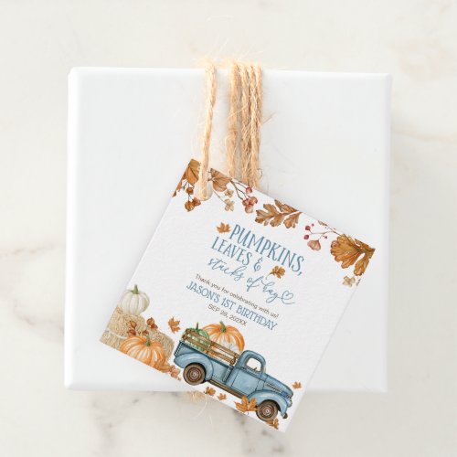 Pumpkins Leaves & Stacks of Hay Boy Favor Tags