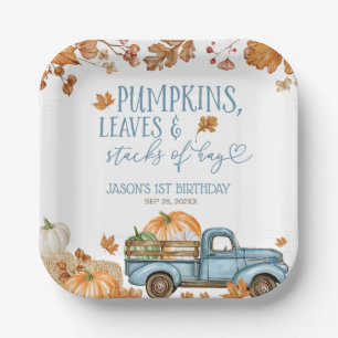 Pumpkins Leaves & Stacks of Hay Boy Paper Plates