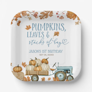 Pumpkins Leaves & Stacks of Hay Boy Paper Plates