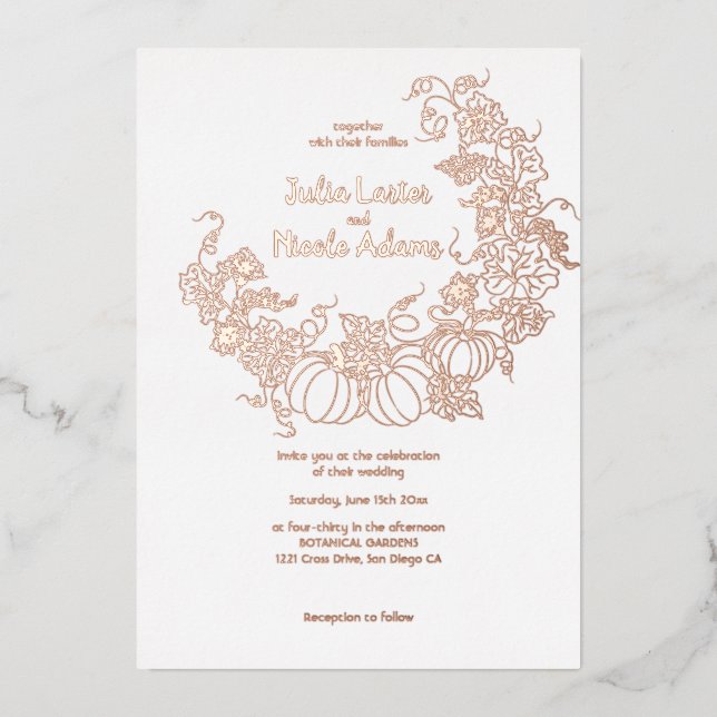 Pumpkins Love Patch Foil Invitation (Front)