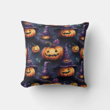 Pumpkins Magic Hats Halloween Throw Pillow