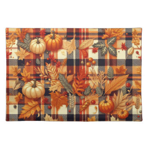 Pumpkins Maple Leaves Autumn Plaids  Cloth Placemat