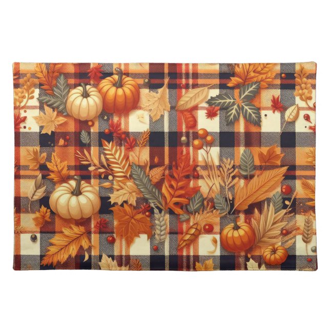 Pumpkins Maple Leaves Autumn Plaids  Cloth Placemat (Front)