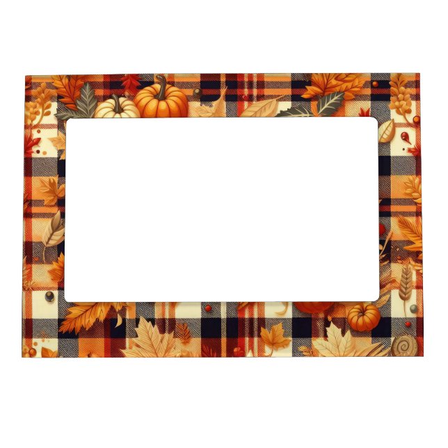 Pumpkins Maple Leaves Autumn Plaids  Magnetic Frame (Front)