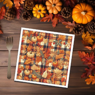 Pumpkins Maple Leaves Autumn Plaids Napkins