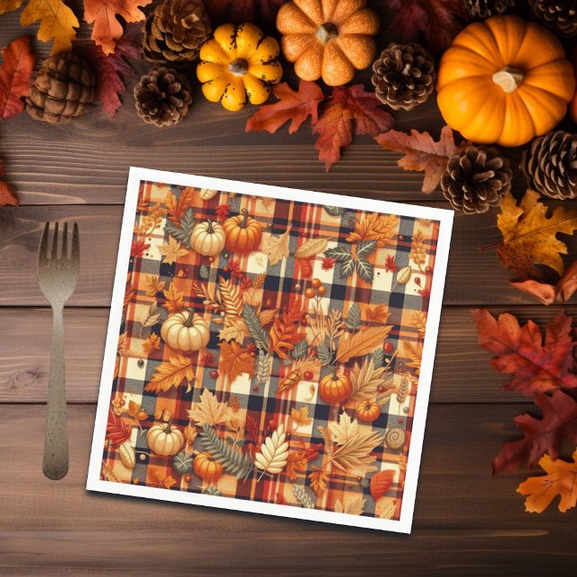 Pumpkins Maple Leaves Autumn Plaids  Napkins (Creator Uploaded)