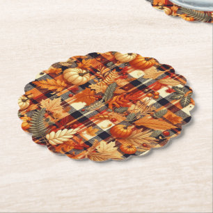 Pumpkins Maple Leaves Autumn Plaids Paper Coaster
