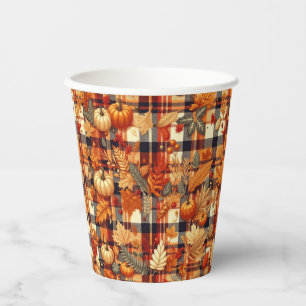 Pumpkins Maple Leaves Autumn Plaids Paper Cups