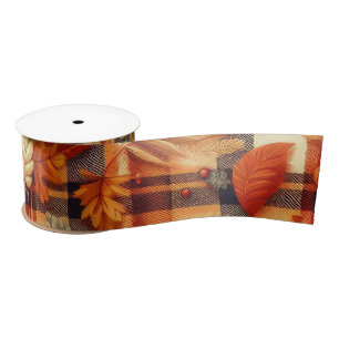 Pumpkins Maple Leaves Autumn Plaids Satin Ribbon