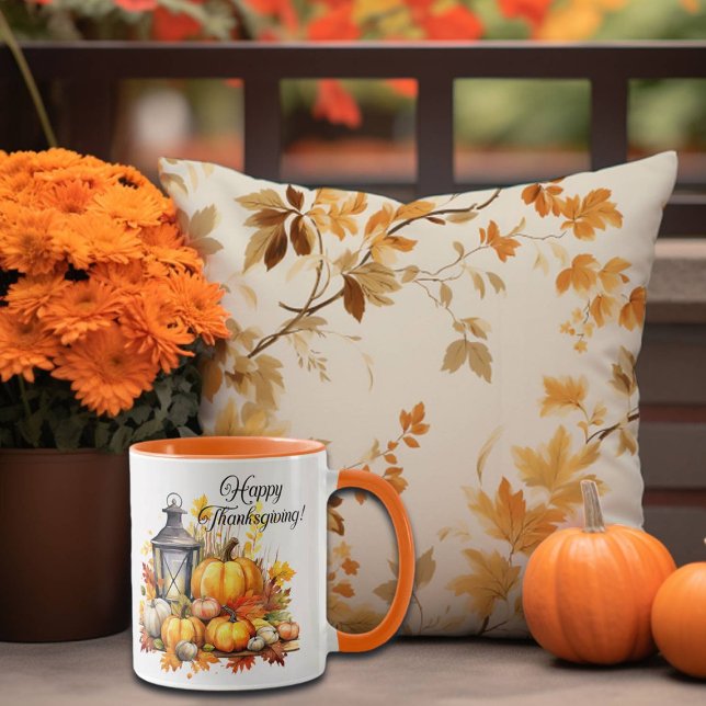Pumpkins Maple Tree Leaves Lamp Thanksgiving Mug (Creator Uploaded)