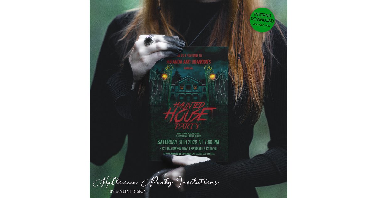 Pumpkins Moon Bats Haunted House Halloween Invitation Zazzle