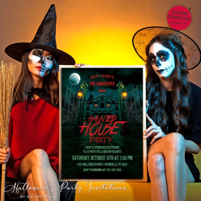 Pumpkins Moon Bats Haunted House Halloween Party Invitation (Creator Uploaded)