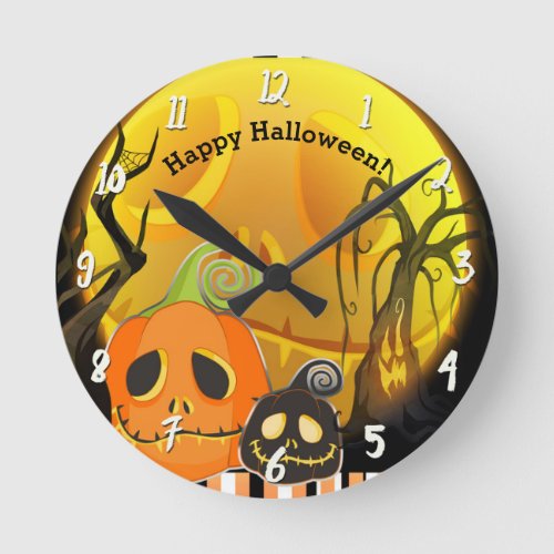 Pumpkins  Moon Whimsical Halloween Custom Round Clock