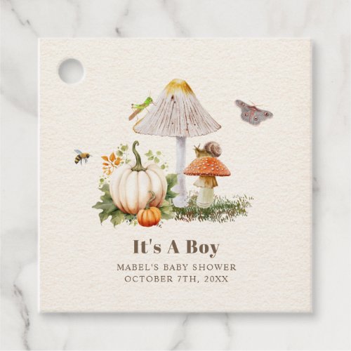 Pumpkins Mushroom Woodland Insects Boy Baby Shower Favor Tags