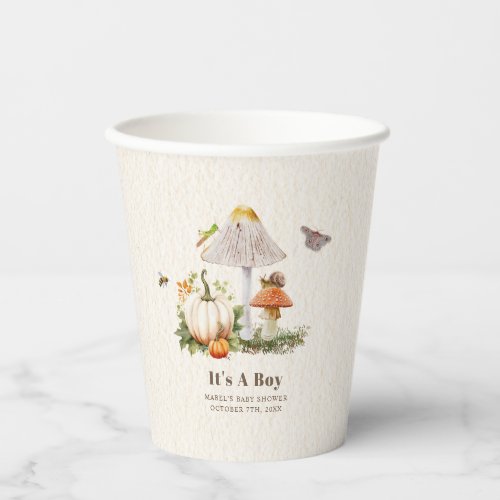 Pumpkins Mushroom Woodland Insects Boy Baby Shower Paper Cups
