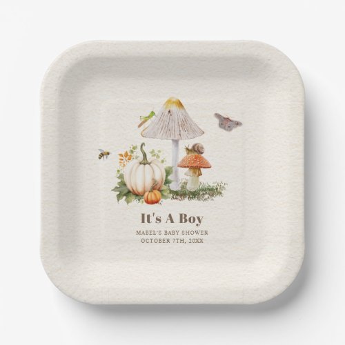 Pumpkins Mushroom Woodland Insects Boy Baby Shower Paper Plates