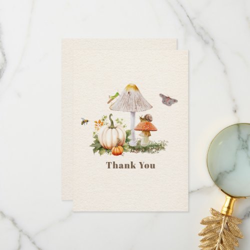 Pumpkins Mushroom Woodland Insects Boy Baby Shower Thank You Card