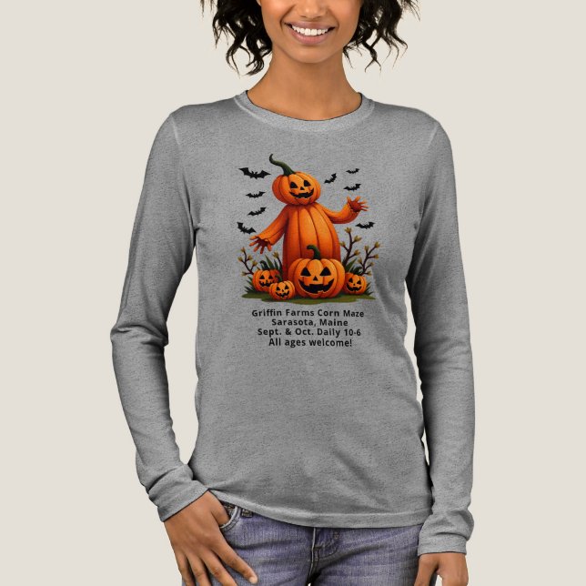 Pumpkins n Bats Seasonal Farm Advertising Tri-Blend Shirt (Front)