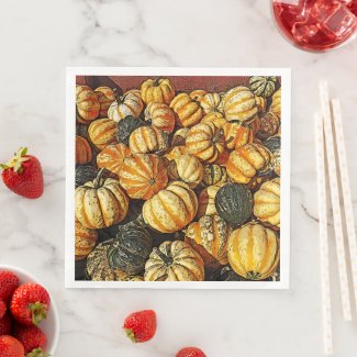PUMPKINS OF VARIOUS SIZES, SHAPES, AND COLORS