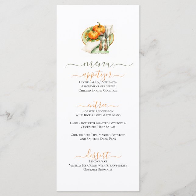 Pumpkins on a Plate Place Setting Flat Menu (Front)