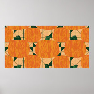 Pumpkins on geometric triangle background seamless poster