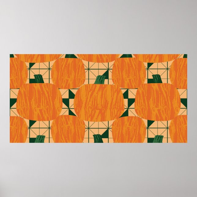 Pumpkins on geometric triangle background seamless poster (Front)