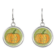 Pumpkins on Green Jack-o’-lantern Drop Earrings