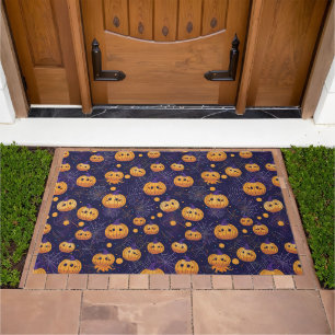 Pumpkins on purple pattern doormat