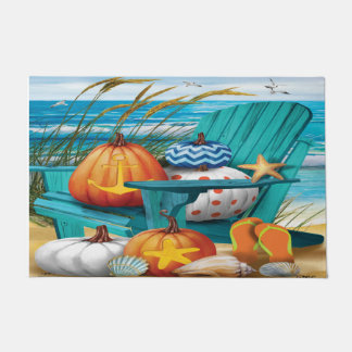 pumpkins on the beach seashell nautical doormat