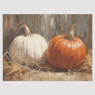 Pumpkins Orange White Vintage Painting Decoupage Tissue Paper