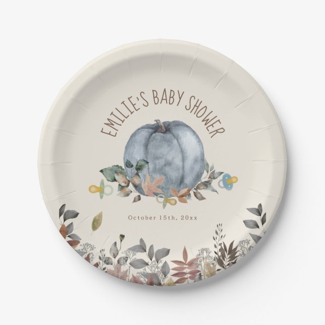 Pumpkins Pacifiers Fall Boy Baby Shower  Paper Plates (Front)