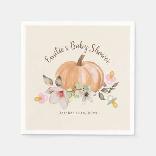Pumpkins Pacifiers Floral Fall Baby Shower  Napkins