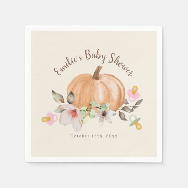 Pumpkins Pacifiers Floral Fall Baby Shower  Napkins (Front)