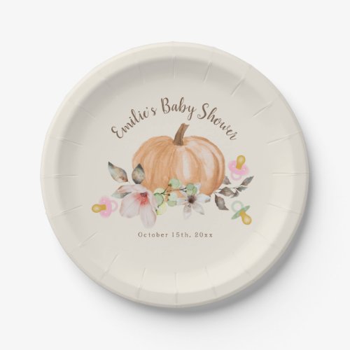 Pumpkins Pacifiers Floral Fall Baby Shower  Paper Plates