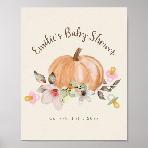 Pumpkins  Pacifiers Girl Baby Shower Welcome Poster